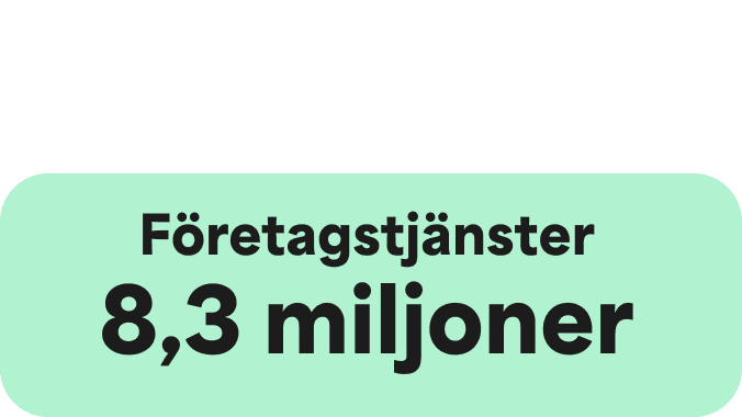 A Green icon showcasing a large Green circle and two smaller ones on the right hand side. The words Business services 8.3 Million are written in the centre.