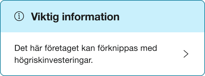 A Blue alert banner that says "You should know - This company may be linked to high-risk investments"