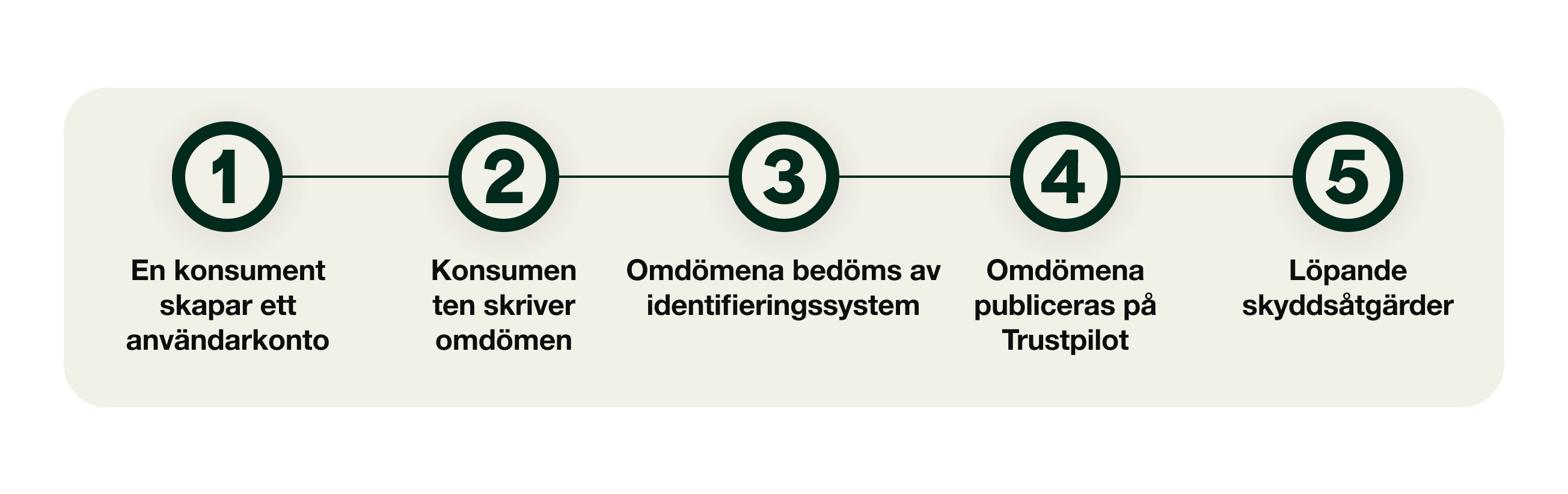 A graphic showing the 5 stage journey of a review, from the consumer creating an account to ongoing safeguarding.