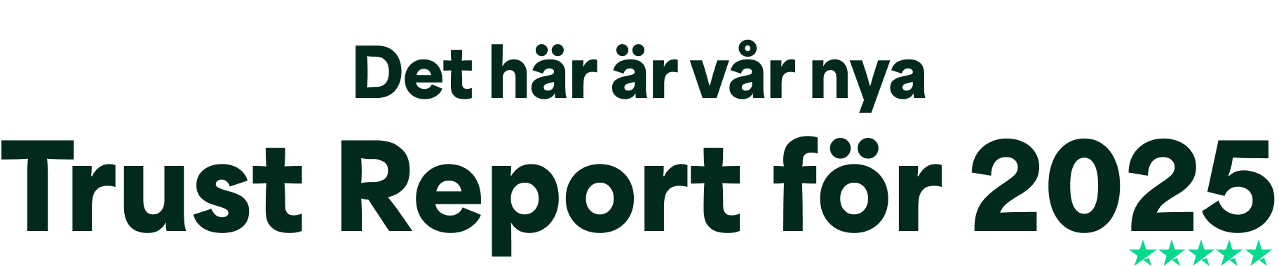 An image with the words Welcome to our new Trust Report 2025 which features 5 Trustpilot stars below 2025